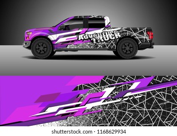 Pick up truck decal wrap design vector. Graphic abstract stripe racing background kit designs for vehicle, race car, rally, adventure and livery