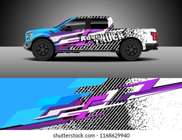 Pick up truck decal wrap design vector. Graphic abstract stripe racing background kit designs for vehicle, race car, rally, adventure and livery