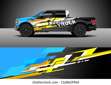 Pick up truck decal wrap design vector. Graphic abstract stripe racing background kit designs for vehicle, race car, rally, adventure and livery