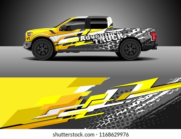 Pick up truck decal wrap design vector. Graphic abstract stripe racing background kit designs for vehicle, race car, rally, adventure and livery
