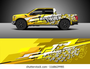 Pick up truck decal wrap design vector. Graphic abstract stripe racing background kit designs for vehicle, race car, rally, adventure and livery