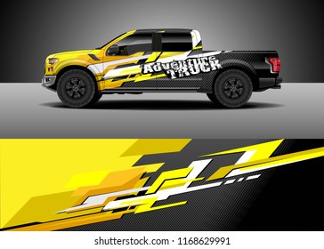 Pick up truck decal wrap design vector. Graphic abstract stripe racing background kit designs for vehicle, race car, rally, adventure and livery