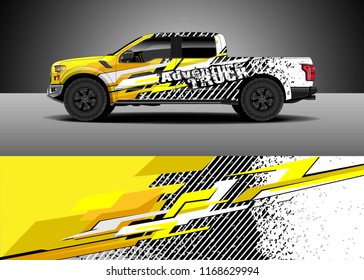 Pick up truck decal wrap design vector. Graphic abstract stripe racing background kit designs for vehicle, race car, rally, adventure and livery