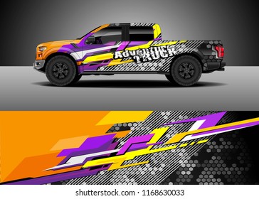 Pick up truck decal wrap design vector. Graphic abstract stripe racing background kit designs for vehicle, race car, rally, adventure and livery