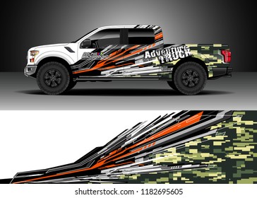 Pick up truck  decal wrap design vector. Graphic abstract stripe racing background kit designs for wrap vehicle, race car, rally, adventure and livery