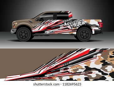Pick up truck  decal wrap design vector. Graphic abstract stripe racing background kit designs for wrap vehicle, race car, rally, adventure and livery