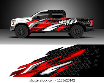 Pick up truck  decal wrap design vector. Graphic modern abstract stripe racing background kit designs for wrap vehicle, race car, rally, adventure and livery