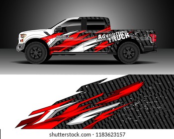 Pick up truck  decal wrap design vector. Graphic modern abstract stripe racing background kit designs for wrap vehicle, race car, rally, adventure and livery