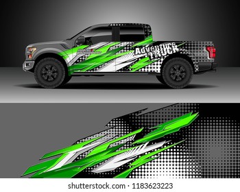 Pick up truck  decal wrap design vector. Graphic modern abstract stripe racing background kit designs for wrap vehicle, race car, rally, adventure and livery