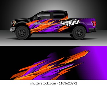 Pick up truck  decal wrap design vector. Graphic modern abstract stripe racing background kit designs for wrap vehicle, race car, rally, adventure and livery