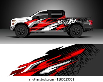 Pick up truck  decal wrap design vector. Graphic modern abstract stripe racing background kit designs for wrap vehicle, race car, rally, adventure and livery