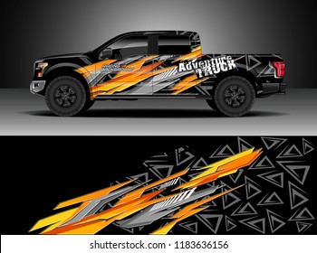 Pick up truck  decal wrap design vector. Graphic abstract stripe racing background kit designs for wrap vehicle, race car, rally, adventure and livery