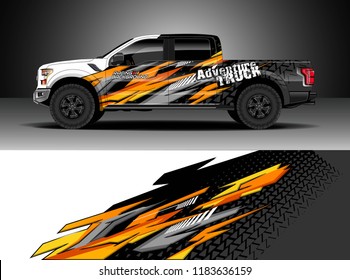 Pick up truck  decal wrap design vector. Graphic abstract stripe racing background kit designs for wrap vehicle, race car, rally, adventure and livery