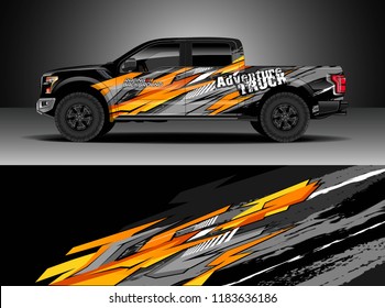 Pick up truck  decal wrap design vector. Graphic abstract stripe racing background kit designs for wrap vehicle, race car, rally, adventure and livery