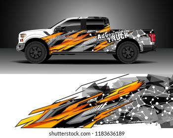 Pick up truck  decal wrap design vector. Graphic abstract stripe racing background kit designs for wrap vehicle, race car, rally, adventure and livery