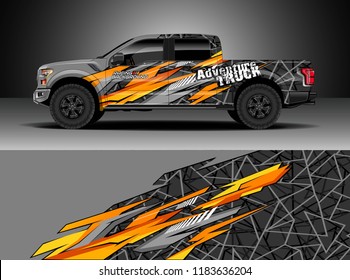 Pick up truck  decal wrap design vector. Graphic abstract stripe racing background kit designs for wrap vehicle, race car, rally, adventure and livery