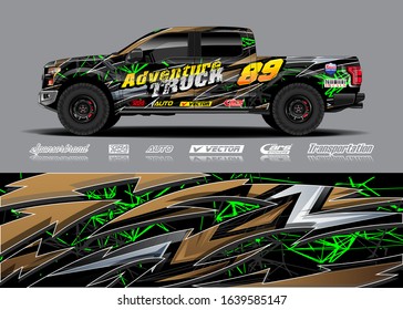 Pick up truck decal wrap design vector. Graphic modern abstract stripe racing background kit designs for wrap vehicle, race car, rally, adventure and livery