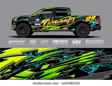 Pick up truck decal wrap design vector. Graphic modern abstract stripe racing background kit designs for wrap vehicle, race car, rally, adventure and livery