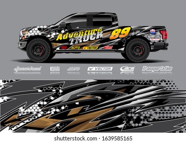 Pick up truck decal wrap design vector. Graphic modern abstract stripe racing background kit designs for wrap vehicle, race car, rally, adventure and livery