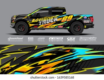 Pick up truck decal wrap design vector. Graphic modern abstract stripe racing background kit designs for wrap vehicle, race car, rally, adventure and livery