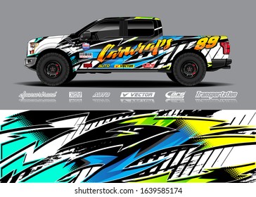 Pick up truck decal wrap design vector. Graphic modern abstract stripe racing background kit designs for wrap vehicle, race car, rally, adventure and livery