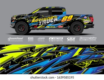 Pick up truck decal wrap design vector. Graphic modern abstract stripe racing background kit designs for wrap vehicle, race car, rally, adventure and livery