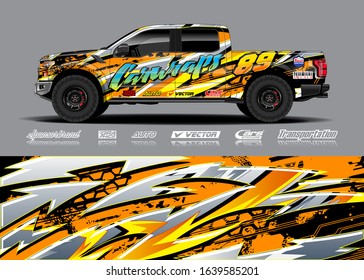 Pick up truck decal wrap design vector. Graphic modern abstract stripe racing background kit designs for wrap vehicle, race car, rally, adventure and livery