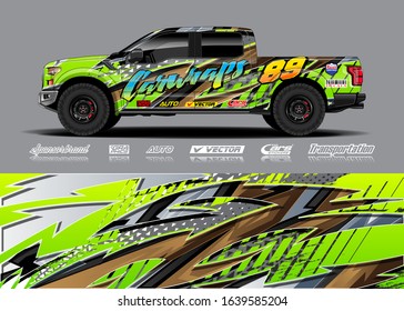 Pick up truck decal wrap design vector. Graphic modern abstract stripe racing background kit designs for wrap vehicle, race car, rally, adventure and livery