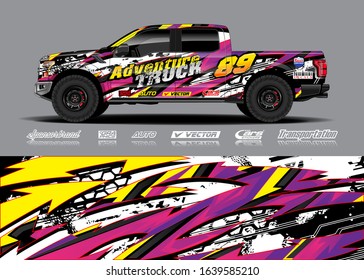 Pick up truck decal wrap design vector. Graphic modern abstract stripe racing background kit designs for wrap vehicle, race car, rally, adventure and livery