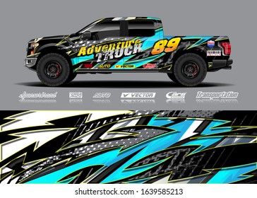 Pick up truck decal wrap design vector. Graphic modern abstract stripe racing background kit designs for wrap vehicle, race car, rally, adventure and livery