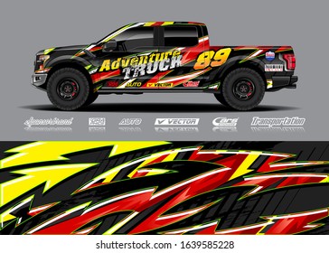 Pick up truck decal wrap design vector. Graphic modern abstract stripe racing background kit designs for wrap vehicle, race car, rally, adventure and livery