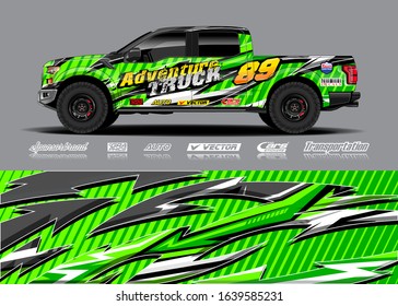 Pick up truck decal wrap design vector. Graphic modern abstract stripe racing background kit designs for wrap vehicle, race car, rally, adventure and livery