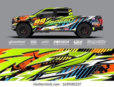 Pick up truck decal wrap design vector. Graphic modern abstract stripe racing background kit designs for wrap vehicle, race car, rally, adventure and livery