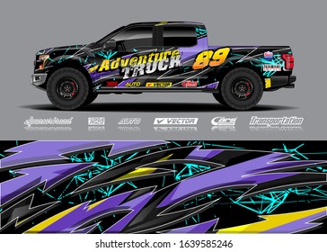 Pick up truck decal wrap design vector. Graphic modern abstract stripe racing background kit designs for wrap vehicle, race car, rally, adventure and livery