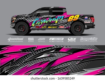 Pick up truck decal wrap design vector. Graphic modern abstract stripe racing background kit designs for wrap vehicle, race car, rally, adventure and livery