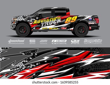 Pick up truck decal wrap design vector. Graphic modern abstract stripe racing background kit designs for wrap vehicle, race car, rally, adventure and livery