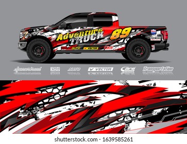 Pick up truck decal wrap design vector. Graphic modern abstract stripe racing background kit designs for wrap vehicle, race car, rally, adventure and livery