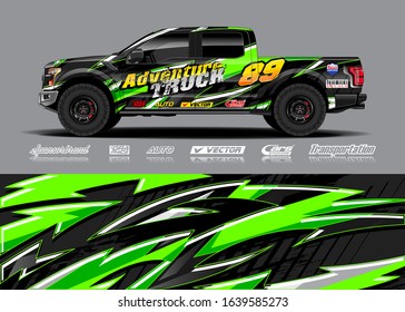 Pick up truck decal wrap design vector. Graphic modern abstract stripe racing background kit designs for wrap vehicle, race car, rally, adventure and livery