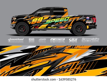 Pick up truck decal wrap design vector. Graphic modern abstract stripe racing background kit designs for wrap vehicle, race car, rally, adventure and livery
