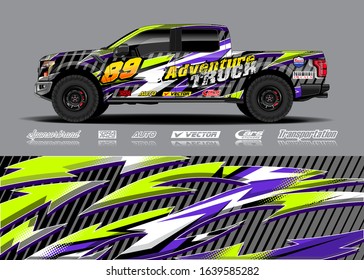 Pick up truck decal wrap design vector. Graphic modern abstract stripe racing background kit designs for wrap vehicle, race car, rally, adventure and livery