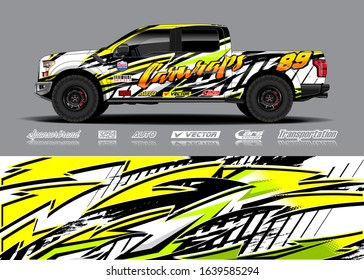 Pick up truck decal wrap design vector. Graphic modern abstract stripe racing background kit designs for wrap vehicle, race car, rally, adventure and livery