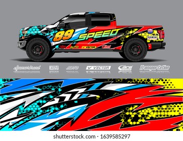 Pick up truck decal wrap design vector. Graphic modern abstract stripe racing background kit designs for wrap vehicle, race car, rally, adventure and livery