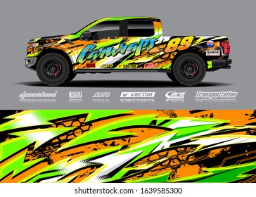 Pick up truck decal wrap design vector. Graphic modern abstract stripe racing background kit designs for wrap vehicle, race car, rally, adventure and livery