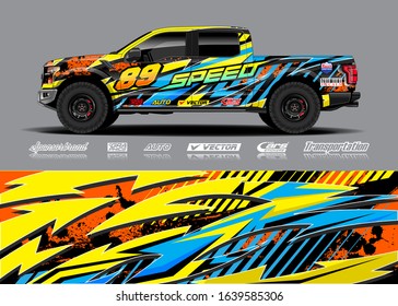 Pick up truck decal wrap design vector. Graphic modern abstract stripe racing background kit designs for wrap vehicle, race car, rally, adventure and livery