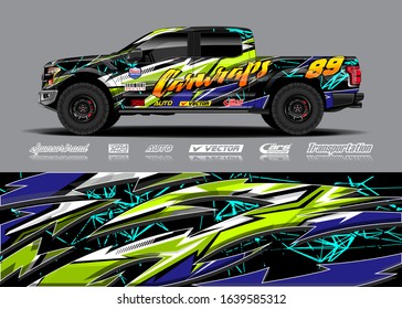 Pick up truck decal wrap design vector. Graphic modern abstract stripe racing background kit designs for wrap vehicle, race car, rally, adventure and livery