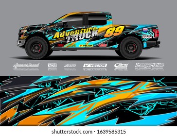 Pick up truck decal wrap design vector. Graphic modern abstract stripe racing background kit designs for wrap vehicle, race car, rally, adventure and livery