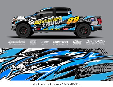 Pick up truck decal wrap design vector. Graphic modern abstract stripe racing background kit designs for wrap vehicle, race car, rally, adventure and livery