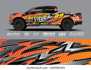 Pick up truck decal wrap design vector. Graphic modern abstract stripe racing background kit designs for wrap vehicle, race car, rally, adventure and livery