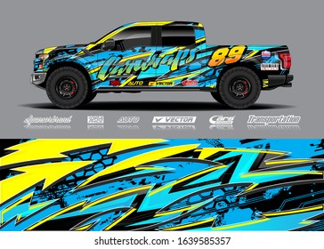 Pick up truck decal wrap design vector. Graphic modern abstract stripe racing background kit designs for wrap vehicle, race car, rally, adventure and livery