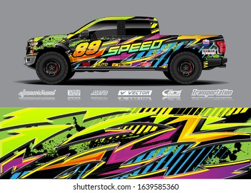 Pick up truck decal wrap design vector. Graphic modern abstract stripe racing background kit designs for wrap vehicle, race car, rally, adventure and livery